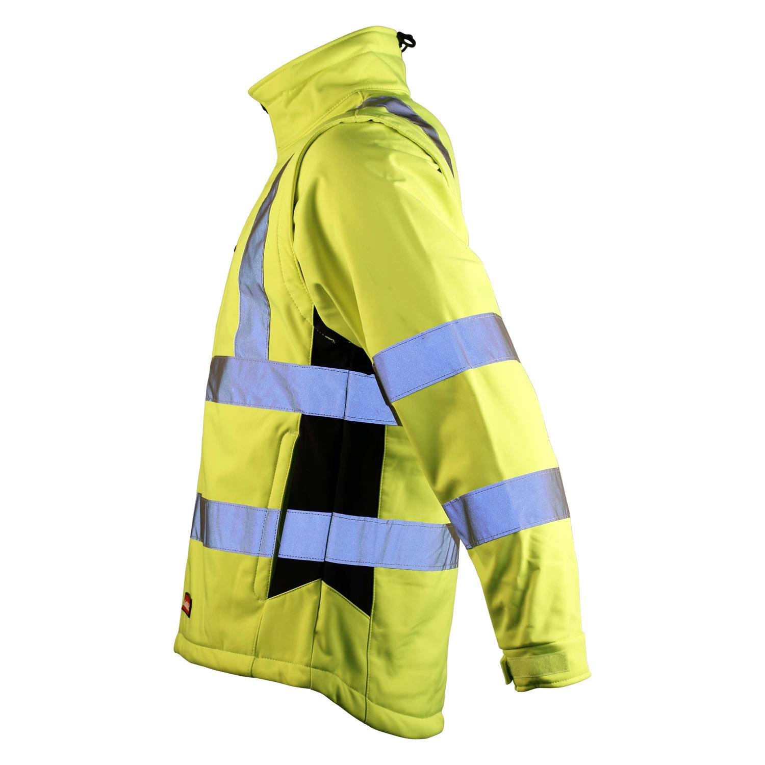 LeiKaTex Softshell-Warnschutzjacke für Herren und Damen (XL, Neongelb/Marine) winddicht, wasserabweisend, atmungsaktiv, abnehmbare Ärmel, Fleece Innenstoff EN 20471 Arbeitsjacke