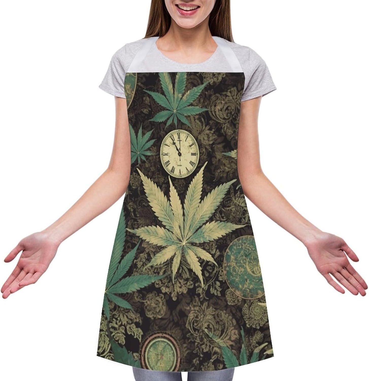 A Puff in Time Weed Marijuana Polyester Bib Apron Chef Apron with Pocket | Waterproof Apron Adjustable Aprons for Men Women Machine Washable Kitchen Apron for Cooking Gardening Painting Crafting