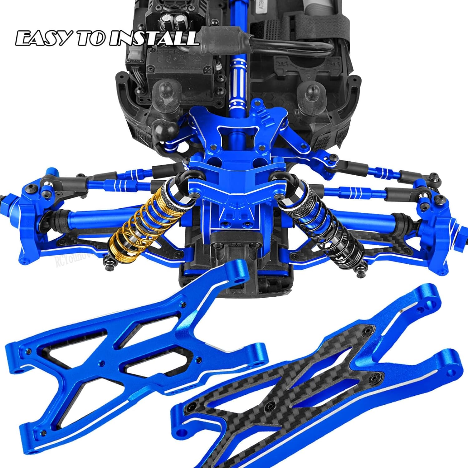 RC Suspension A Arms/Steering Blocks/Hub Stub Axle Carriers/CVD Drive Shaft Axles Driveshaft/RC Shocks/Turnbuckles Camber Links Upgrade Parts for 1/10 Big Rock 4X4 V3 3S BLX,Navy Blue