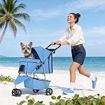 BestPet 3 Rouleaux de chien de roue Poussette de chien chat Poussettes de transport Transporteur pliant T13 bleu