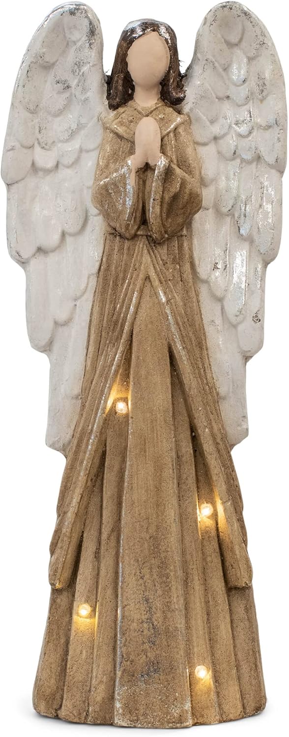 Napco Imports Light Up Angel with Wings Brown 22 inch Resin Stone Christmas Figurine