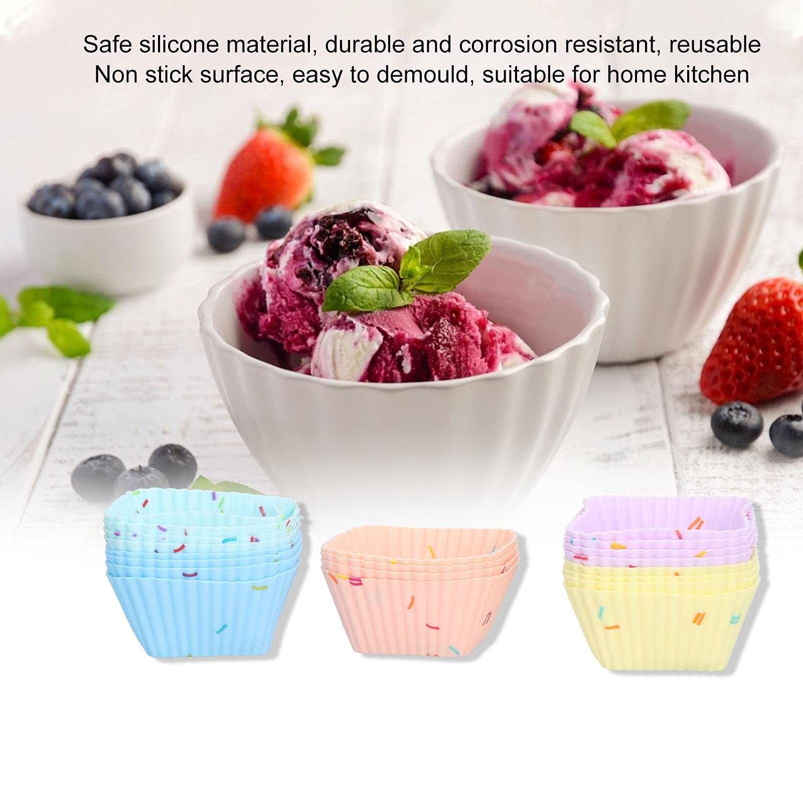 20 Moules à Muffins En Silicone Réutilisables - Caissettes Cupcakes Antiadhésives 7.2x7.2x3cm