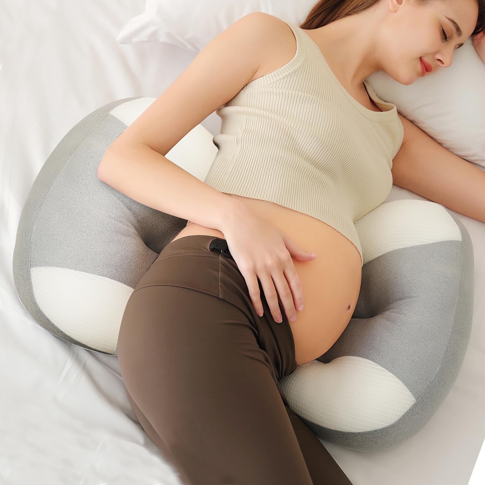 pobopobo Schwangerschaftskissen für Schwangere, weiches Schwangerschaftskissen, Mutterschaftskissen zur Unterstützung und Linderung von Schmerzen oder Beschwerden in Taille, Bauch und Gesäß