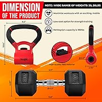 Vista 2 de Yes4All Combo de agarre hervidor (individual) + mancuerna hexagonal de goma (individual), 30 libras, color rojo