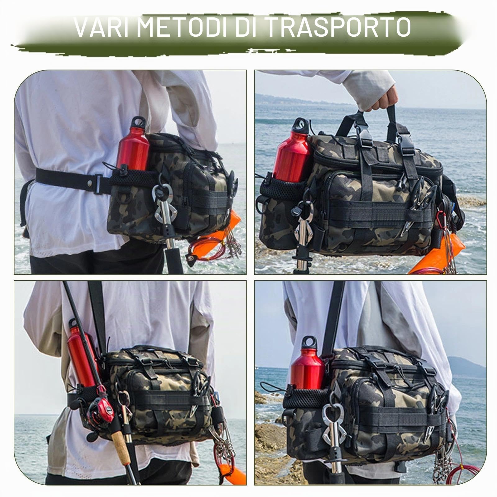 Borsa da Pesca Impermeabile Oxford Alta Capacita Cinghia Regolabile Borsa per Scatola con Organizzatore per Canna Mulinelli Esche e Attrezzatura Outdoor