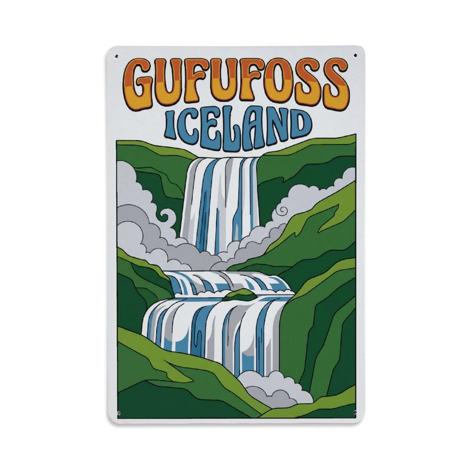Gead 8X12inch Style Vintage Travel Gufufoss Iceland Waterfall Metal Tin Sign