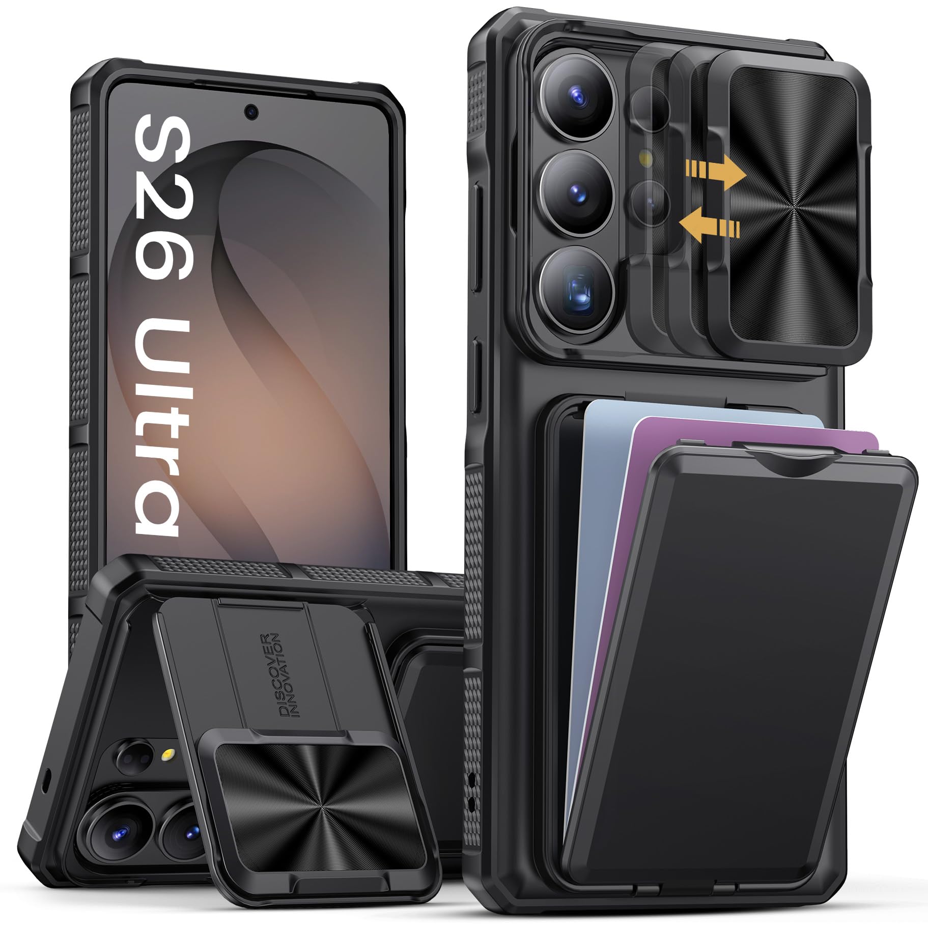 SSLOTSCASE for Samsung Galaxy S26 Ultra Case with Card Holder Kickstand Slide Camera Lens Cover Camera Stand Wallet