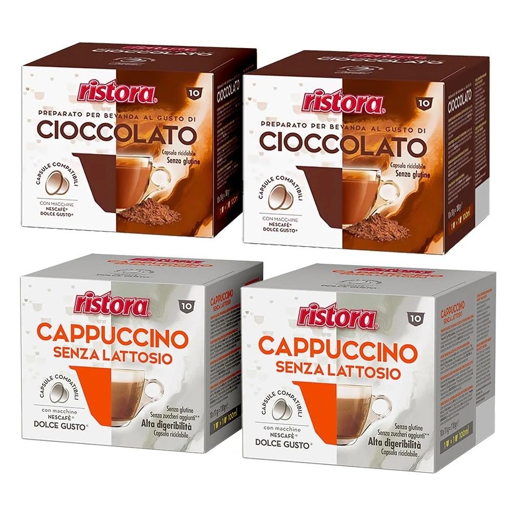 Kit 120 Capsule compatibili con Nescafé Dolce Gusto – 6 Cappuccino senza lattosio e 6 Cioccolato, 12 confezioni da 10, confezioni Ristora