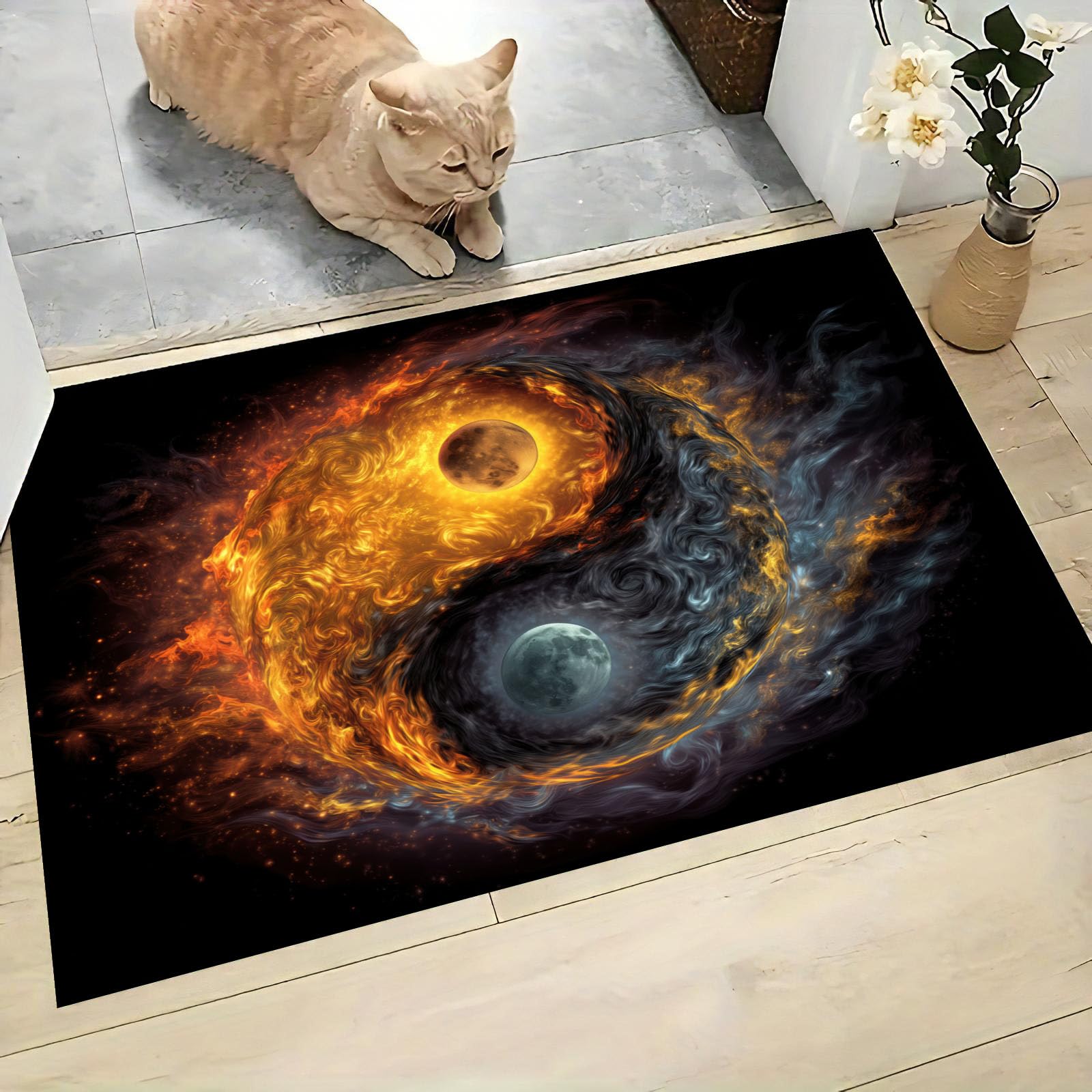 Tapis entree interieur art cosmique paillasson doux Taiji 45 x 75 cm