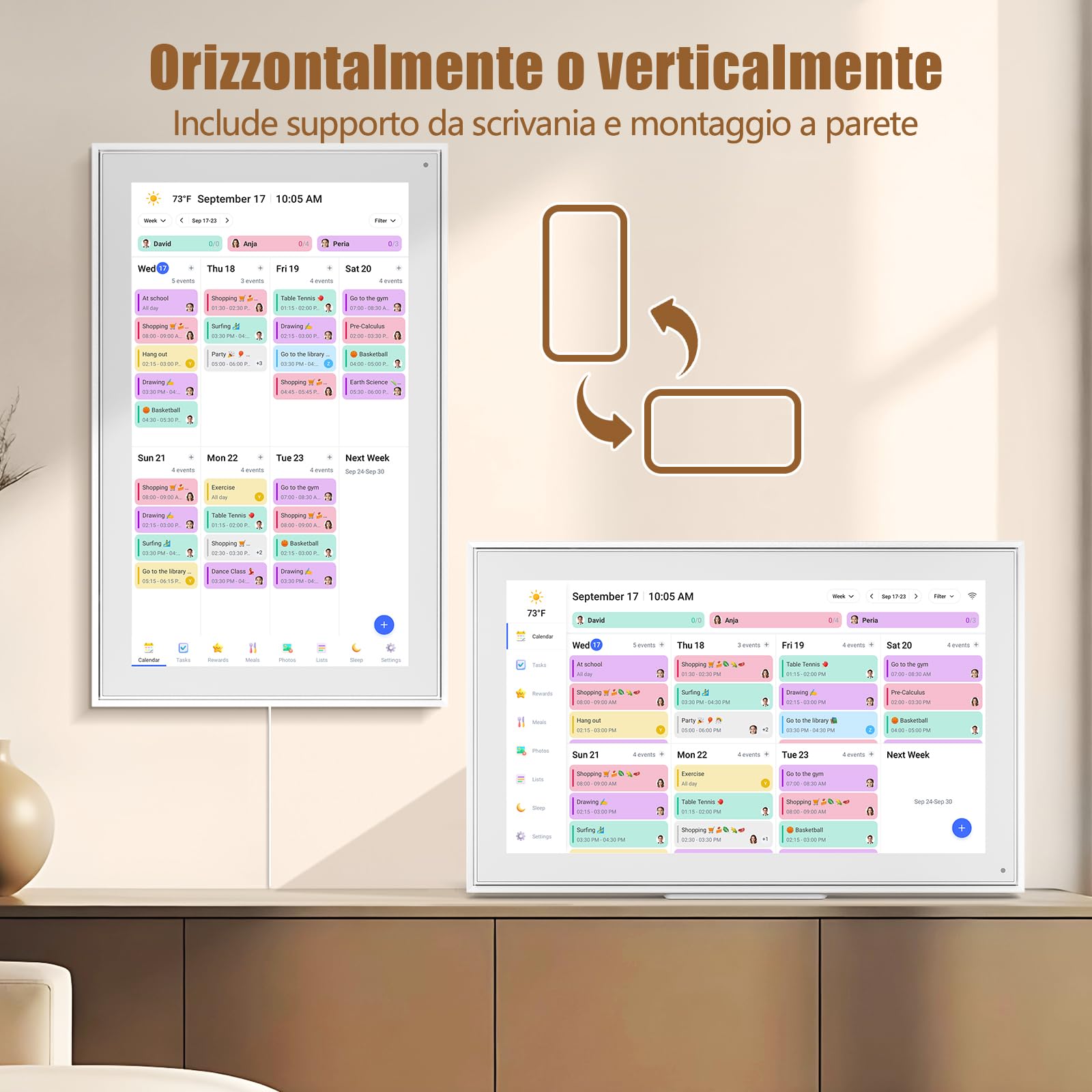Calendario Digitale intelligente, schermo HD da 21,5 pollici, Planner da Parete e da Tavolo con Touchscreen, Sincronizzazione Smart, Foto, Video Frame e Gestione Attività, programma pasti