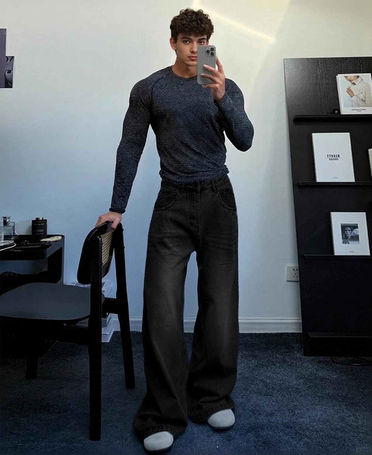 Susclude Mens Baggy Jeans Y2K Wide Leg Oversize Denim Pants Loose Fit Stretch Vintage Skater Hip Hop Streetwear - Image 3