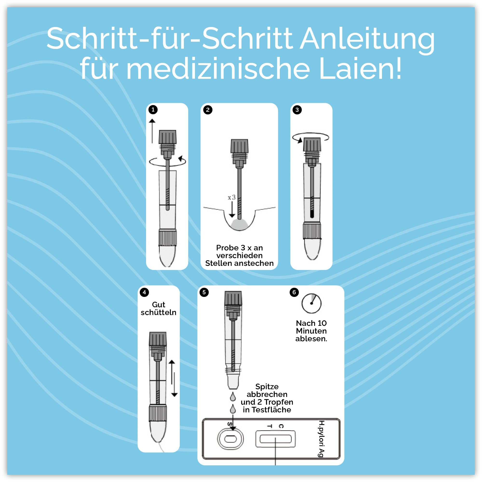 Magen-Darm-Gesundheit Schnelltest für Zuhause | Ergebnis in 10 Min | Stuhltest auch für Kinder geeignet | Helicobacter Pylori Test | 98% Test-Genauigkeit | Magenkeim Selbsttest