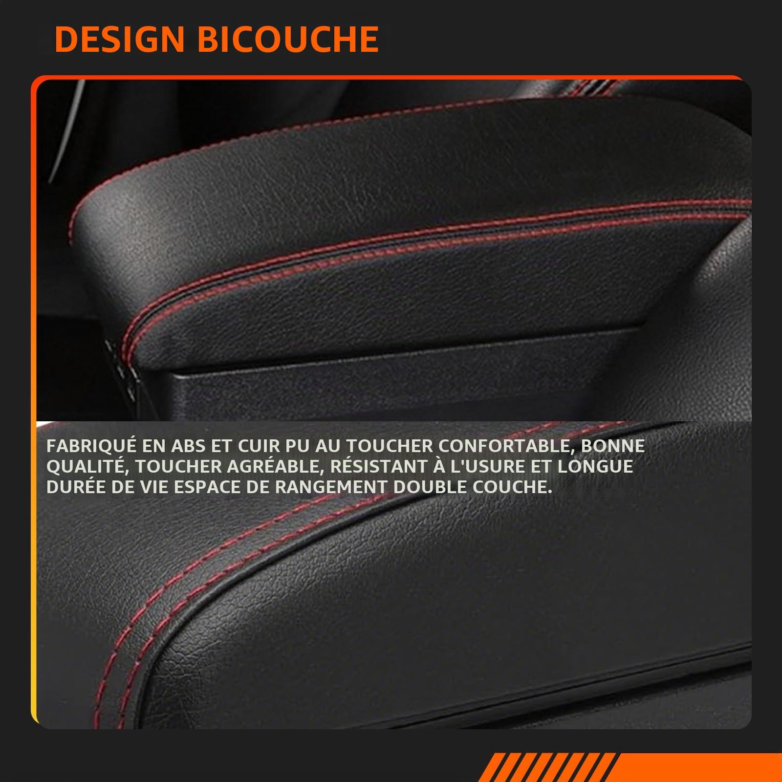 Double couche Cuir Noir Accoudoir pour 2008 Console Centrale Boîte de rangement Accoudoir