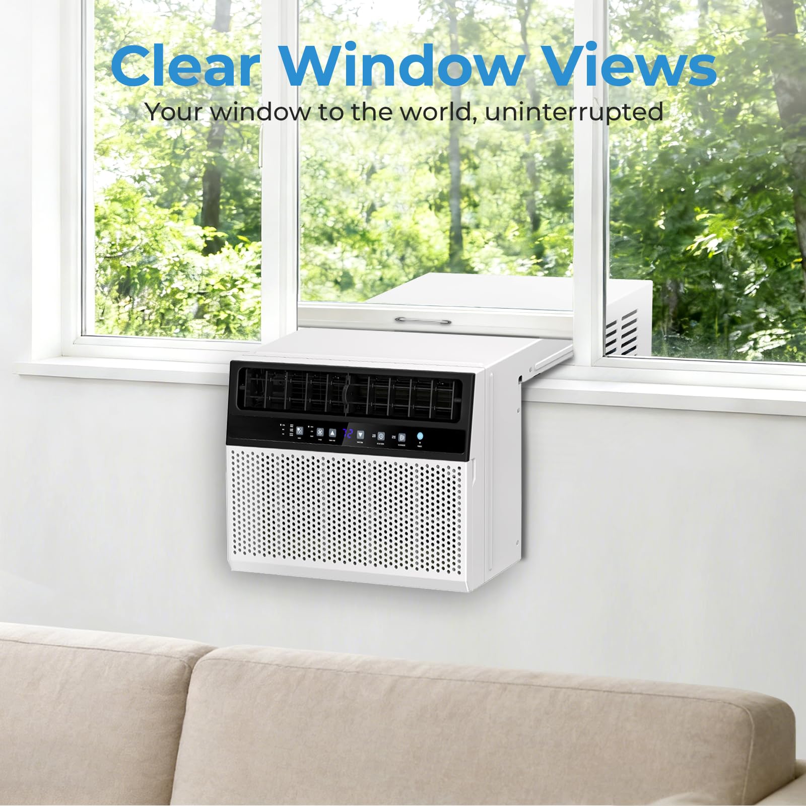 Electactic Aire acondicionado de ventana en forma de U, 12000 BTU, enfriamiento de unidad de ventana de CA de 550 m², aire acondicionado de ahorro de energía con vista de ventana completa, 6 modos