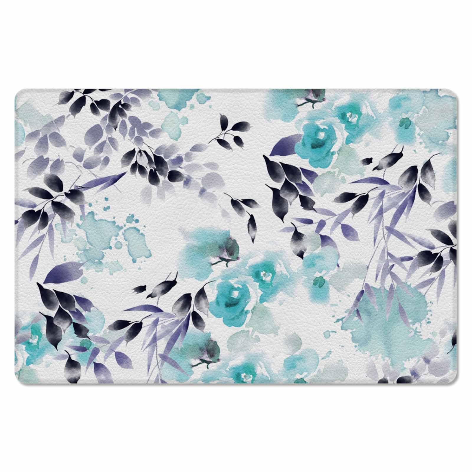 Boho Floral Kitchen Bath Door Mat Cushioned Runner Rug,Washable Welcome Floor Sink Antifatigue Mat,Waterproof & Non-Slip Comfort Standing Doormat,Modern Abstract Blue Spring Garden Herbs 18