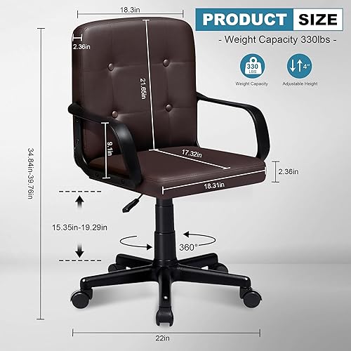 Miniatura 3 de VECELO Silla de escritorio para oficina en casa con reposabrazos, respaldo medio, altura ajustable, giro de 360 grados, capacidad de 330 libras,