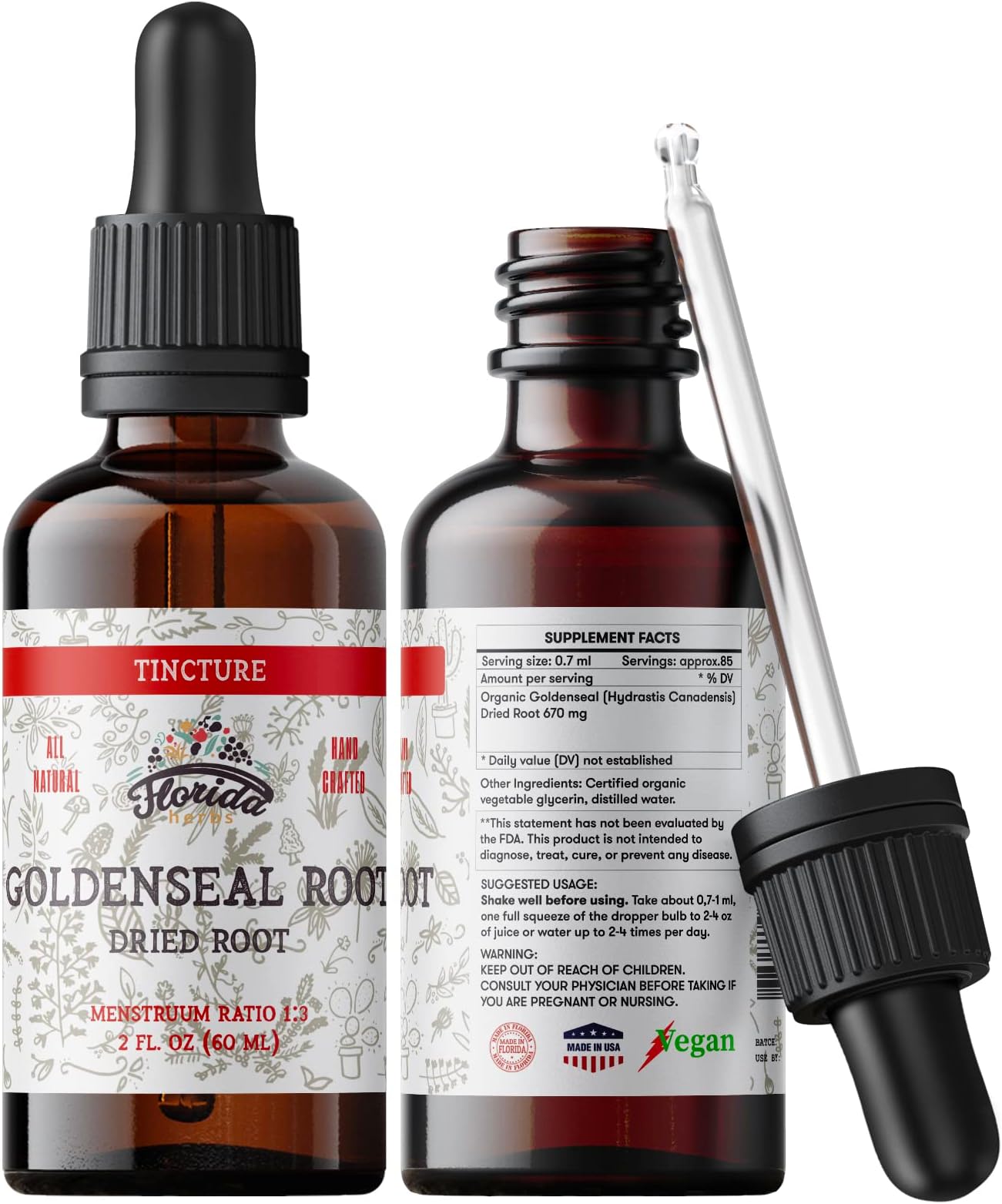 Goldenseal Root Tincture, Organic Goldenseal Extract (Hydrastis Canadensis) Health Supplement, 2 oz, 680 mg