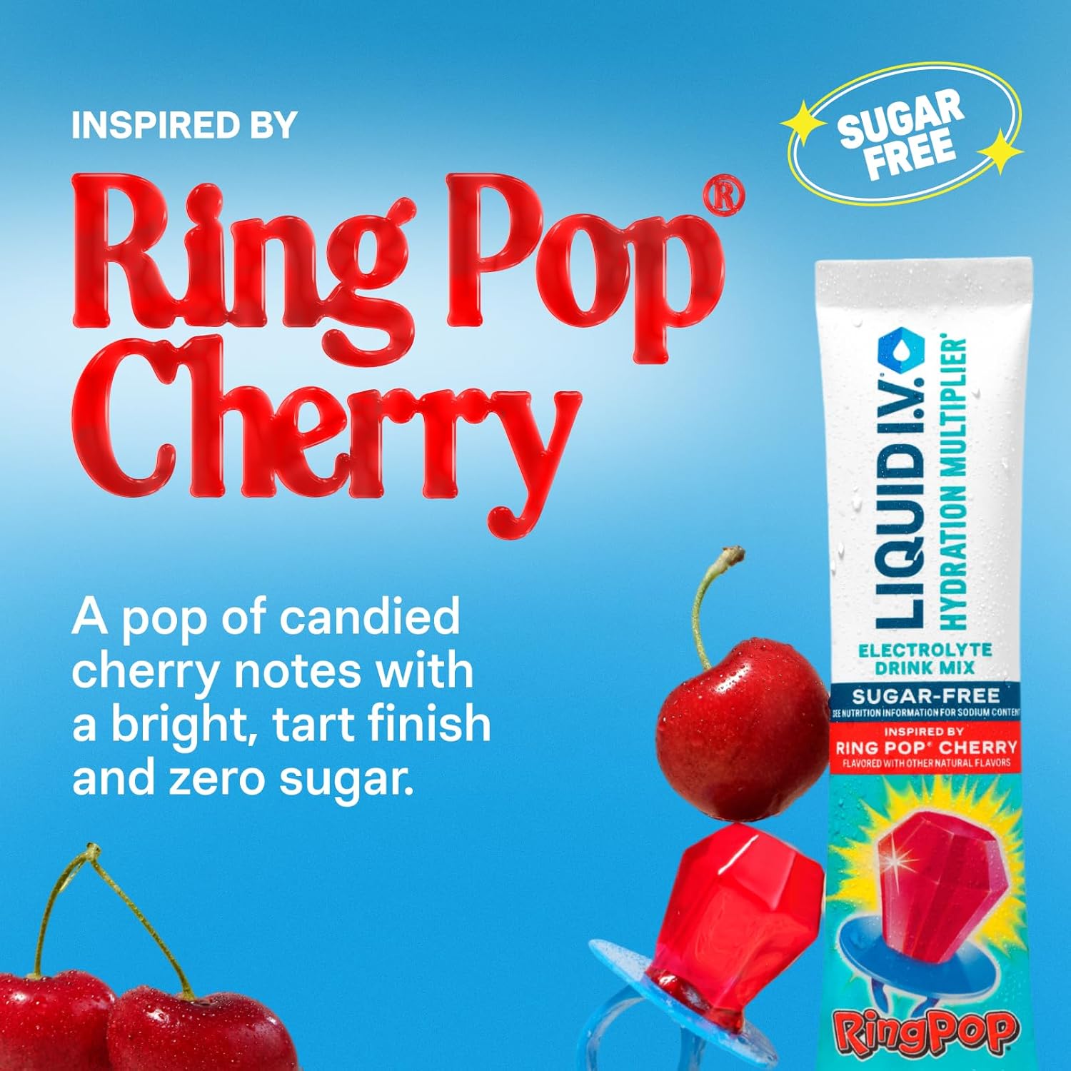 Liquid I.V.® Hydration Multiplie® Sugar-Free - Ring Pop Cherry | Electrolyte Powder Drink Mix | 1 Pack (14 Servings)