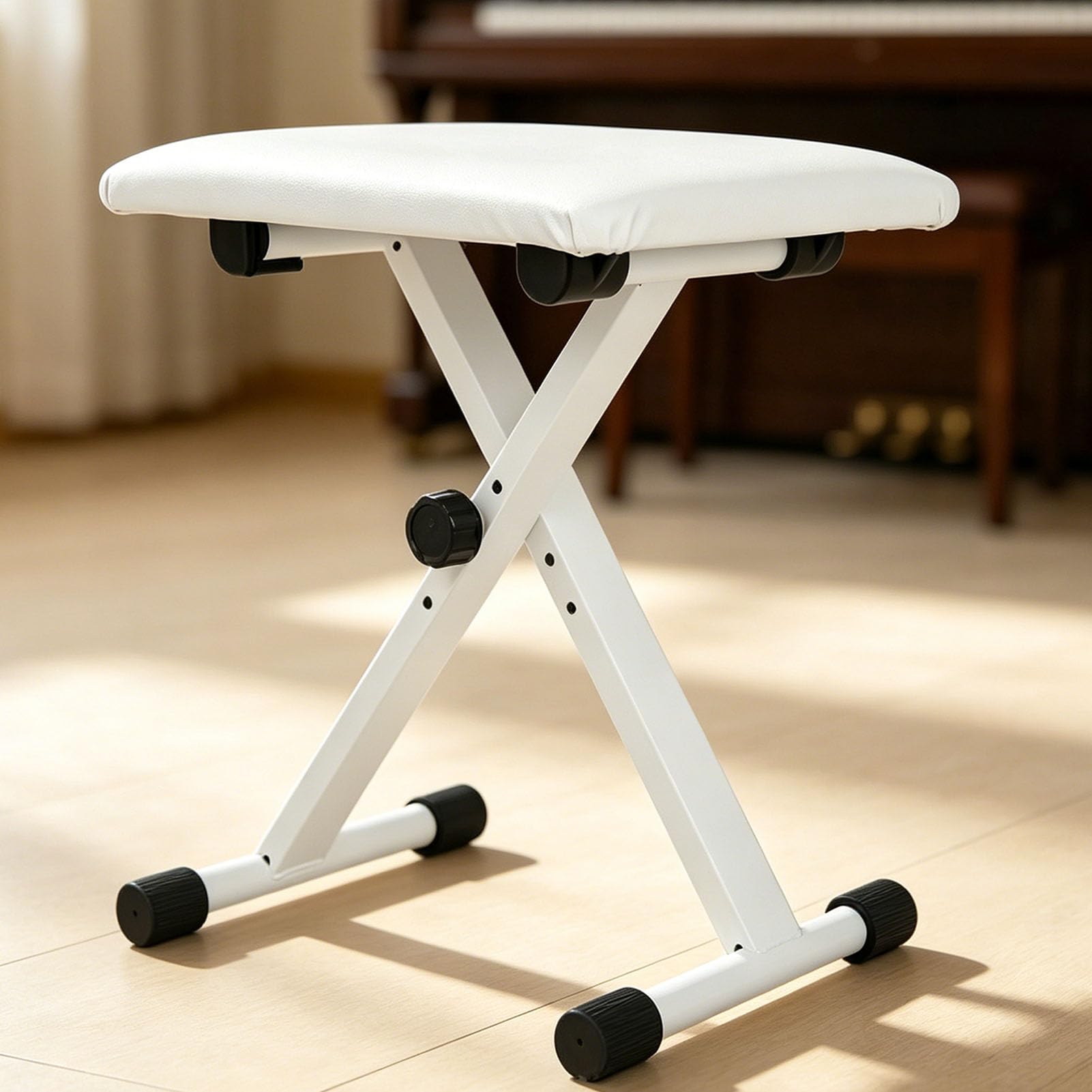 Sgabello per Pianoforte Regolabile, X Style con Cuscino, (WHITE)