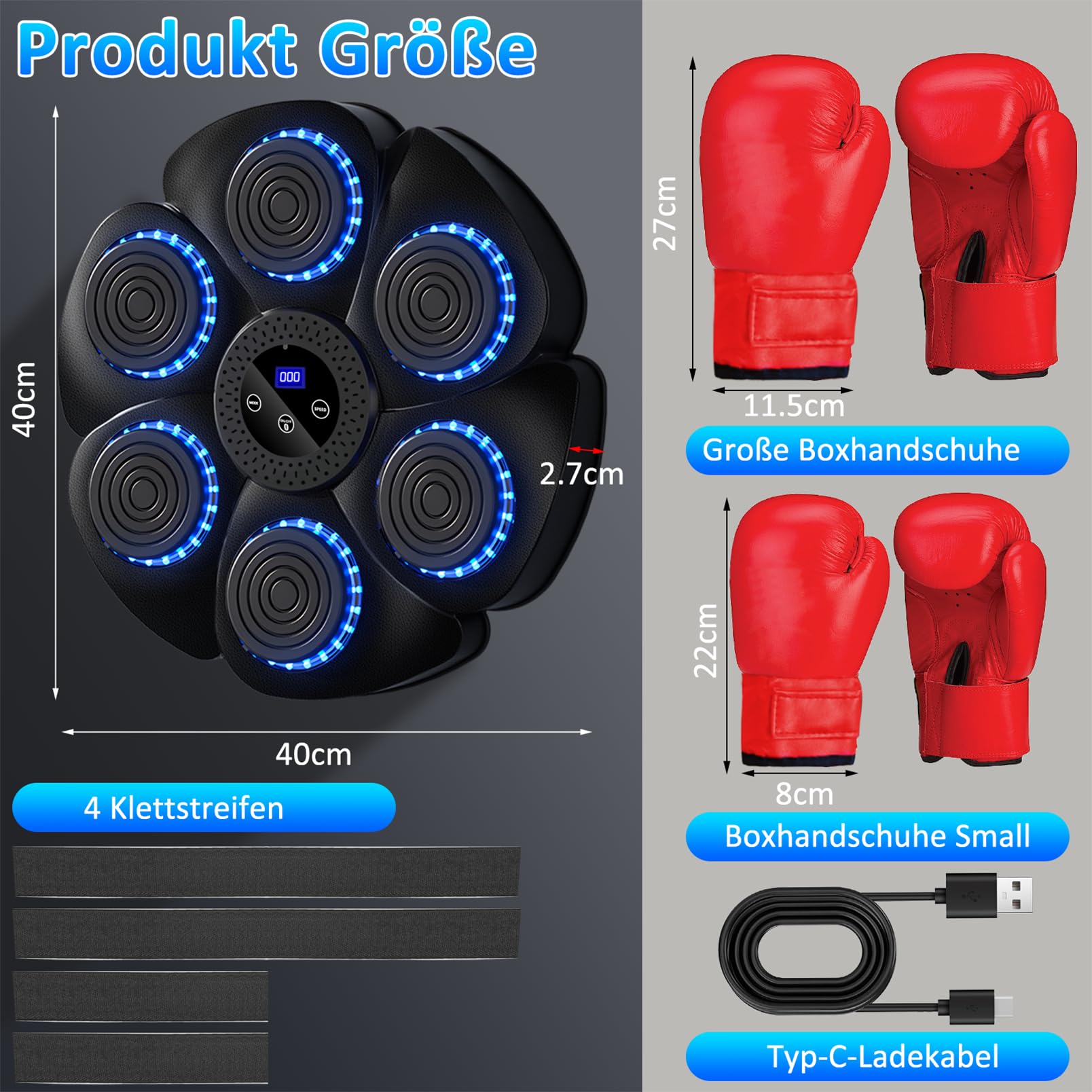 Music Boxing Machine, Bluetooth Musikboxmaschine, LED Musik Boxmaschine, Wandmontiertes Boxziel mit Boxhandschuhen für Erwachsene und Kinder Exercise/Stress Release