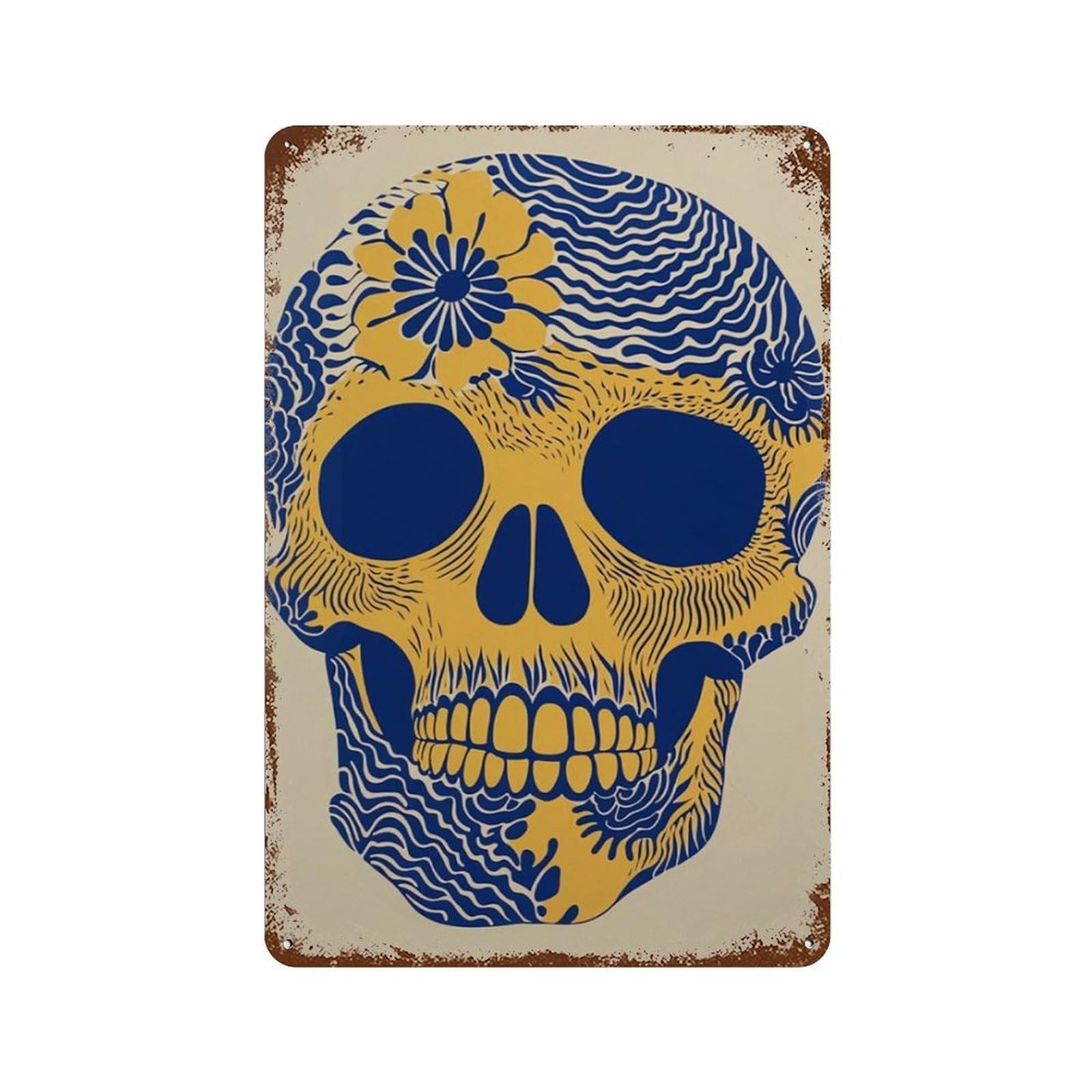xiaoxiaoshen Blue Skull Modern Floral Bold Graphic Contemporary Wall Decor Art Metal Tin Poster Modern Home Decor Art Home Bar Shop Decorations Vintage Sign 30x20cm