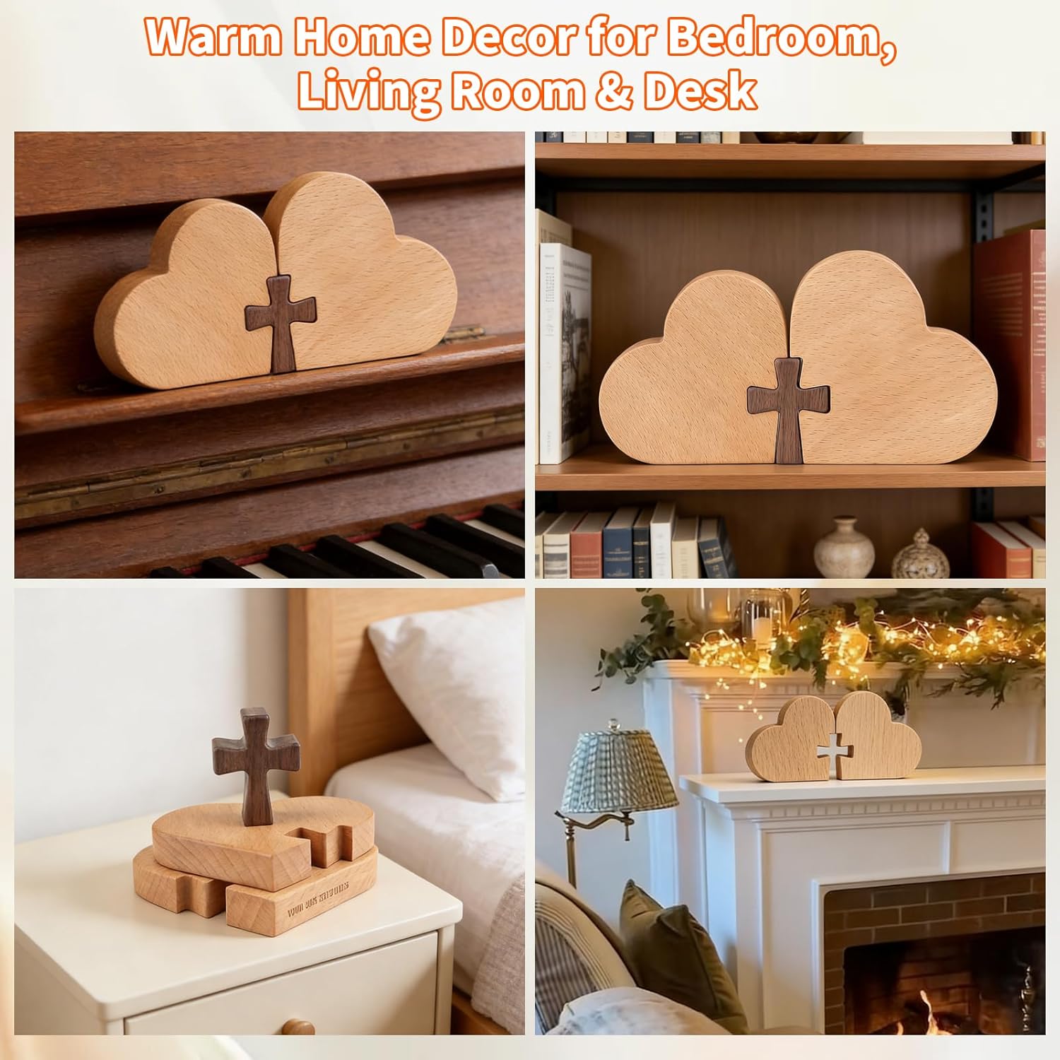 YISHUJIA Christian Wooden Love Cloud Sign, Faith Based Home Decor for Couples, Wedding Table Centerpiece, Housewarming Gift, Bedroom Ornament, Prayer Cross Puzzle