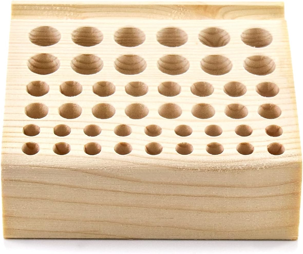 QWORK Leather Holder Tool, 46 Holes Wooden Leather Craft Tools Rack Stand Leathercraft Tool Organizer Stamping Punch Tool Storage, 1 Pack