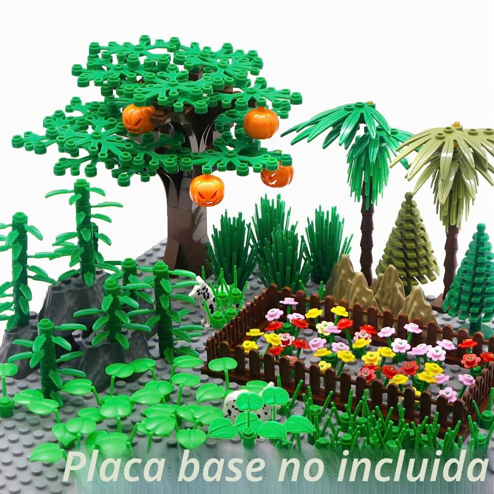 Set de Construcción, Accesorios de Jardín/Selva/Botánico/Bosque/Granja, Jueguete Ladrillos de Flores/Plantas/Hierba/Árbol/Animales, Juguetes para Niños y Adultos