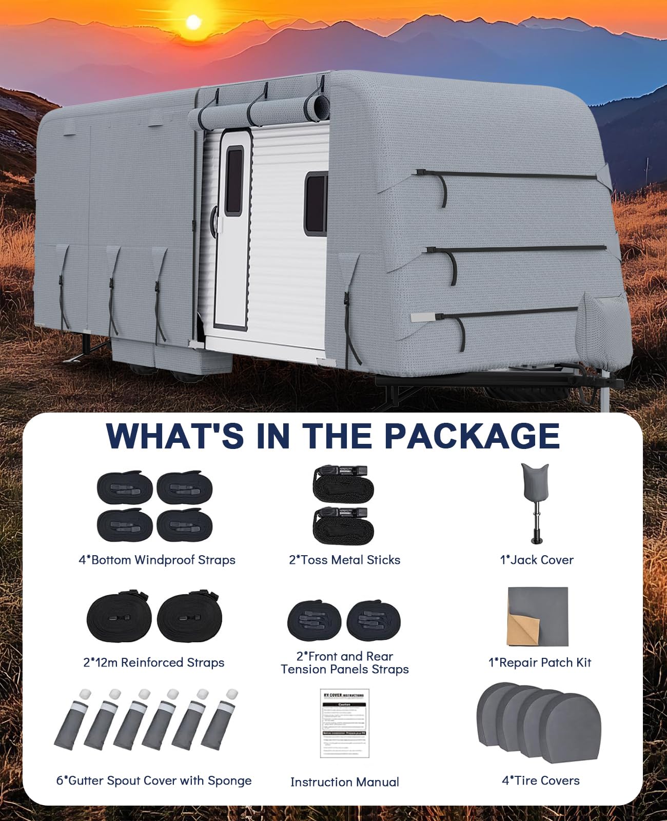 Heavy-Duty Caravan Cover with 4-Layer Technology Waterproof, Breathable, UV-Resistant & Windproof Straps for Motorhomes (18-30+ ft Sizes) — view 7