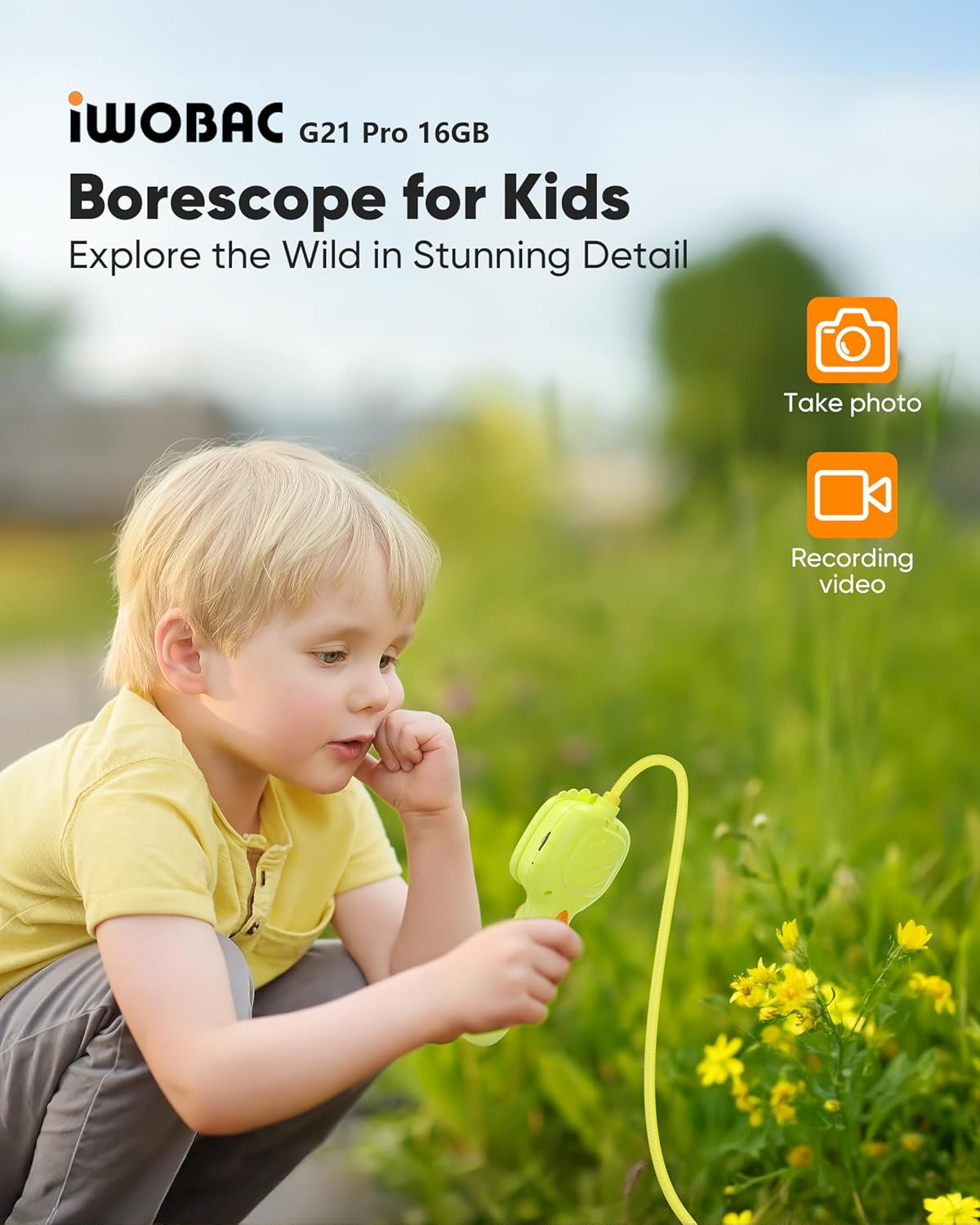 IWOBAC 2.6FT Borescope Snake Camera Toy with Light & 16GB SD Card for Kids Science Educational STEM Toys for Outdoor Camping Nature Exploration Birthday Gift for 4 5 6 7 8 9 10 12 Years Old Boys Girls