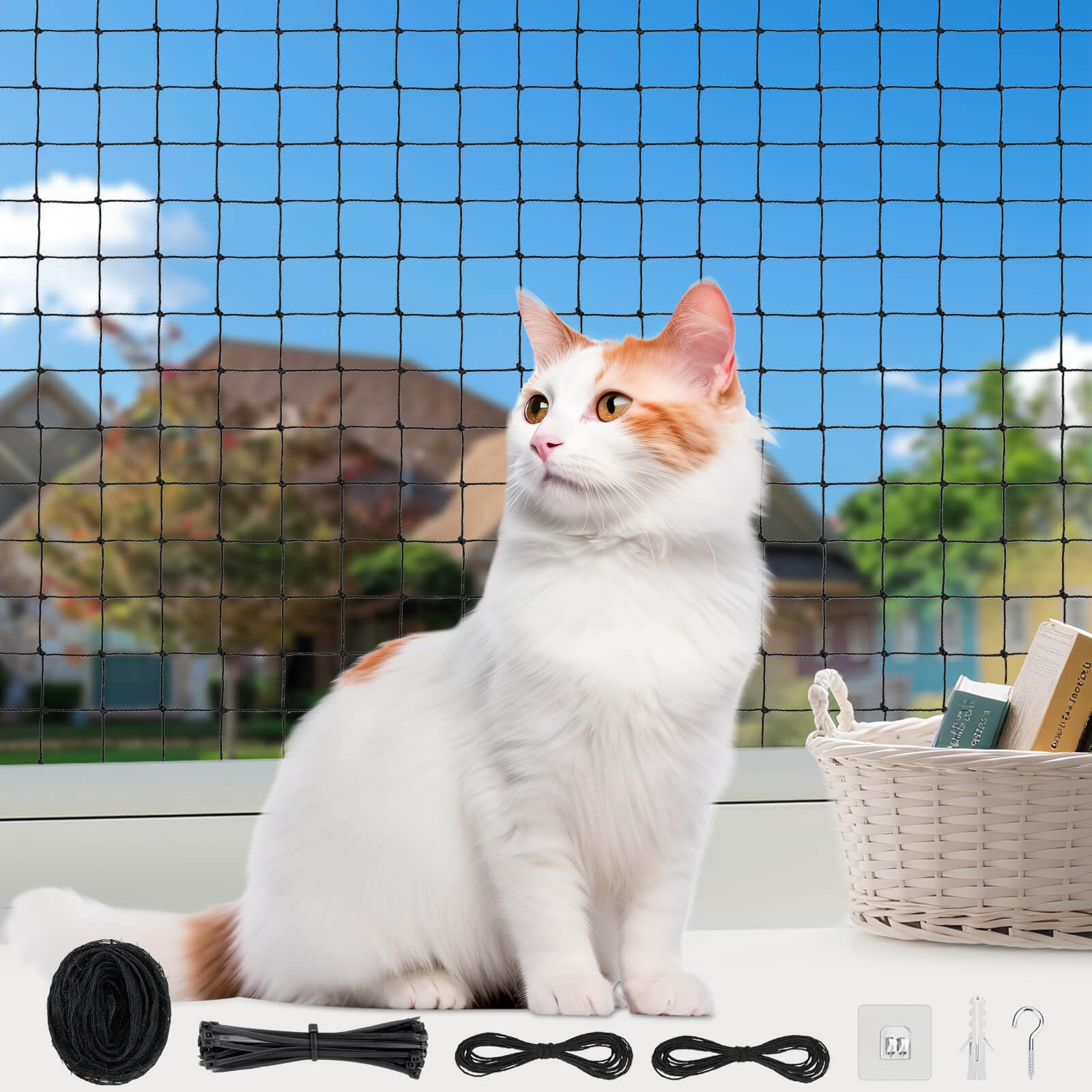 selizo Katzennetz Für Balkon, 2x3m Katzennetz Drahtverstärkt Ist Robust, Katzennetz Für Balkon Bohren Bissfest Balkonnetze Für Katzen Zur Sicherung Von Balkon, Terrassen, Fenstern, Dachluken, Türen