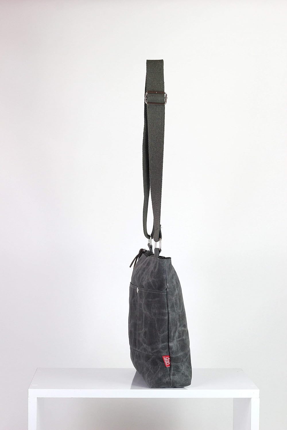 Waxed Canvas Crossbody Tote Bag for Men and Women Sturdy Satchel for City or Outdoors Travel Durable Personalized Medium Size Gray