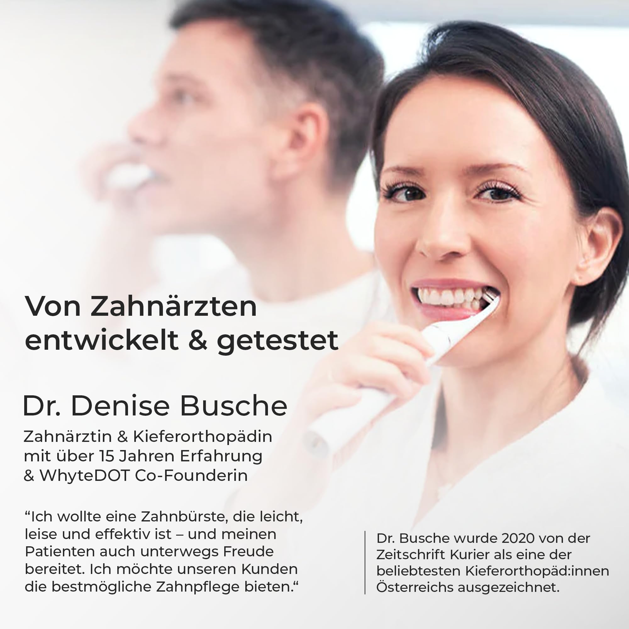 WhyteDOT® Doppel-Set, elektrische Zahnbürste – Schallzahnbürste, leise & sanft, 2 Bürstenköpfe: gründlich & sensitiv, 3 Modi, Timer & UV-Reiseetui – von Zahnärztin gegründet