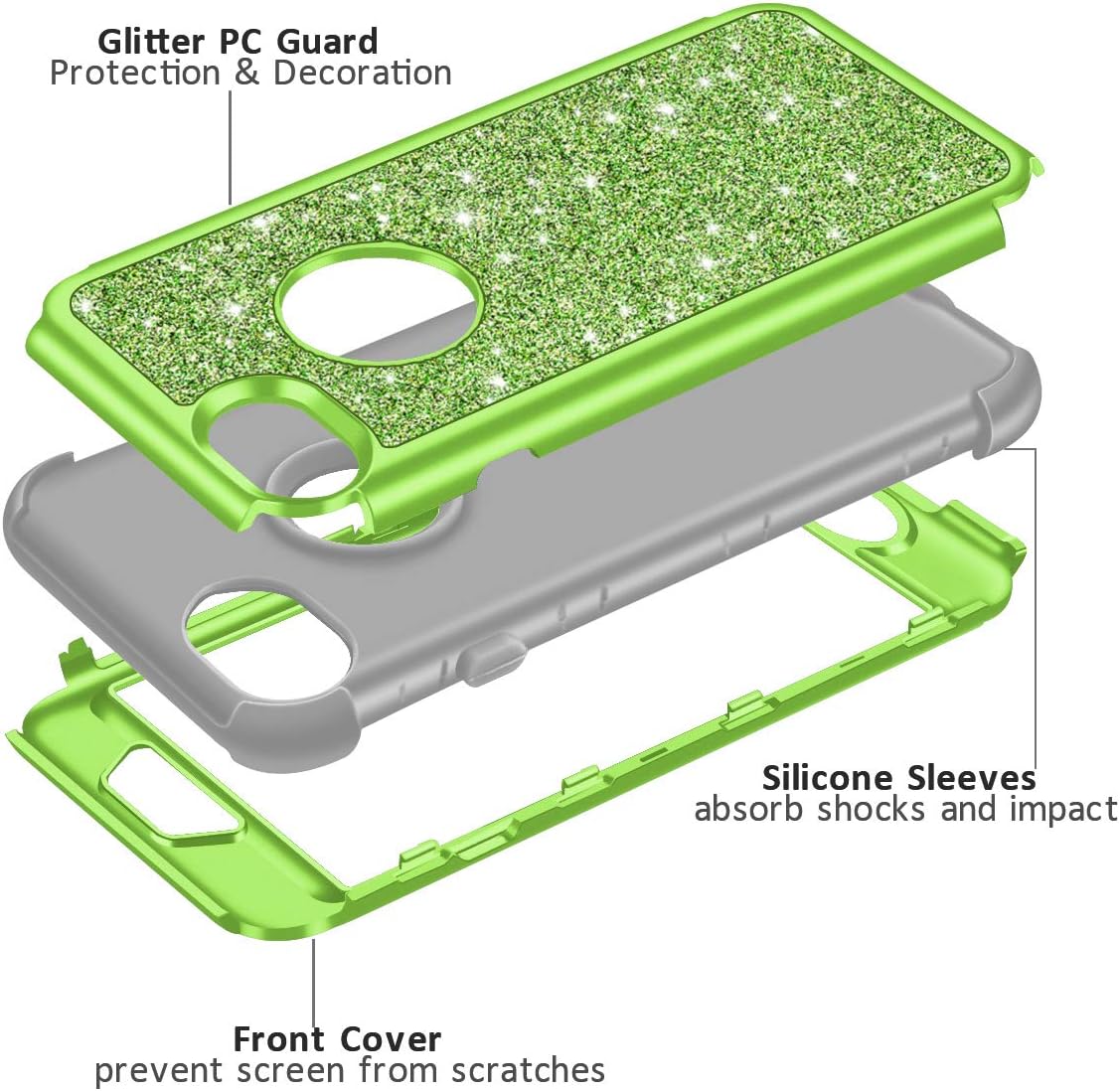 Vofolen for iPhone 8 Case iPhone 7 Case iPhone SE 2nd Case Cover Bling Glitter Full-Body Protection Heavy Duty Protective Hard Shell Soft Rubber Armor Front Bumper for iPhone 8 7 SE 2020 Green