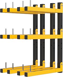 Lumber Rack Wall Mount Storage Racks Folding Wood Organizer Heavy Duty Shelf Brackets With 6-Level 720 Lbs Capacity Yellow Metal Utility Racks Garage Wall Shelving for Indoor and Outdoor Use (4 Pack)
