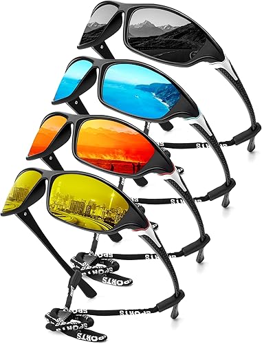 Miniatura 30 de KALIYADI 4 Pack Polarized Sunglasses-Men Sports Sun-glasses: Mens Sunglasses UV Protection for Fishing Driving Cycling A01-negro/negro/negro