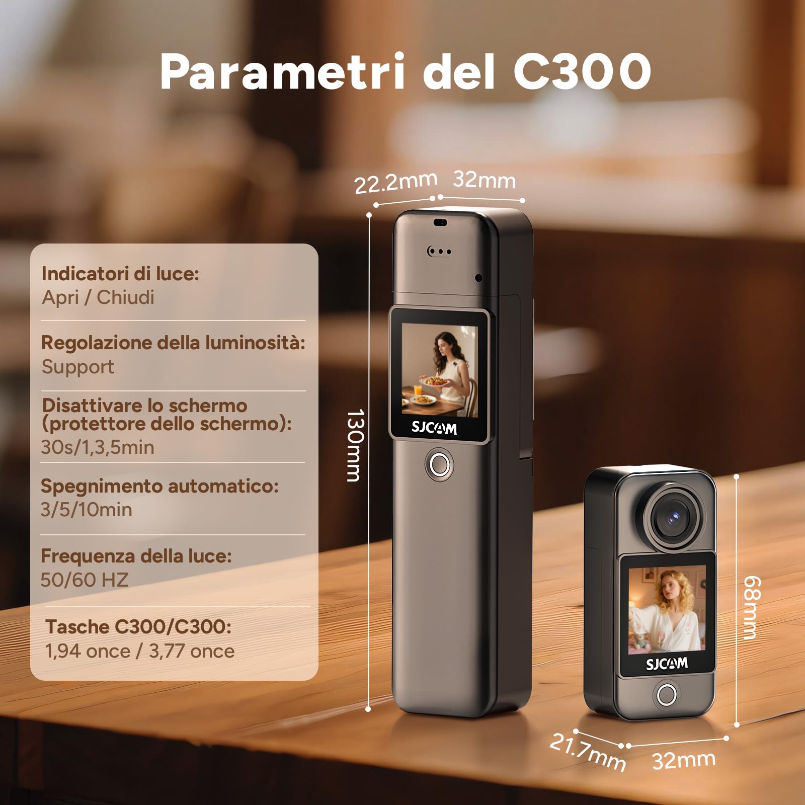 SJCAM C300 Action Cam 4K30fps, Schermo Touchscreen Duale 1,33'', Camera Sportiva, Camera da Casco 20MP, Fotocamera Subacquea 6-axis EIS, Impermeabile fino a 30m con Batteria Dual 2800+1000mAh