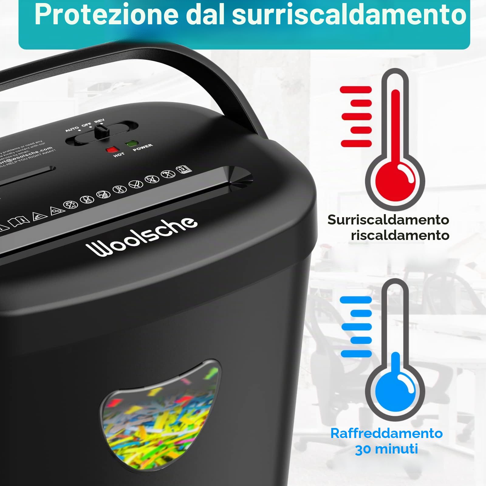 Distruggidocumenti trituratore 12 fogli contemporaneamente, può tritare carte di credito/CD e graffette, trituratore di carta con un cestino da 25 litri