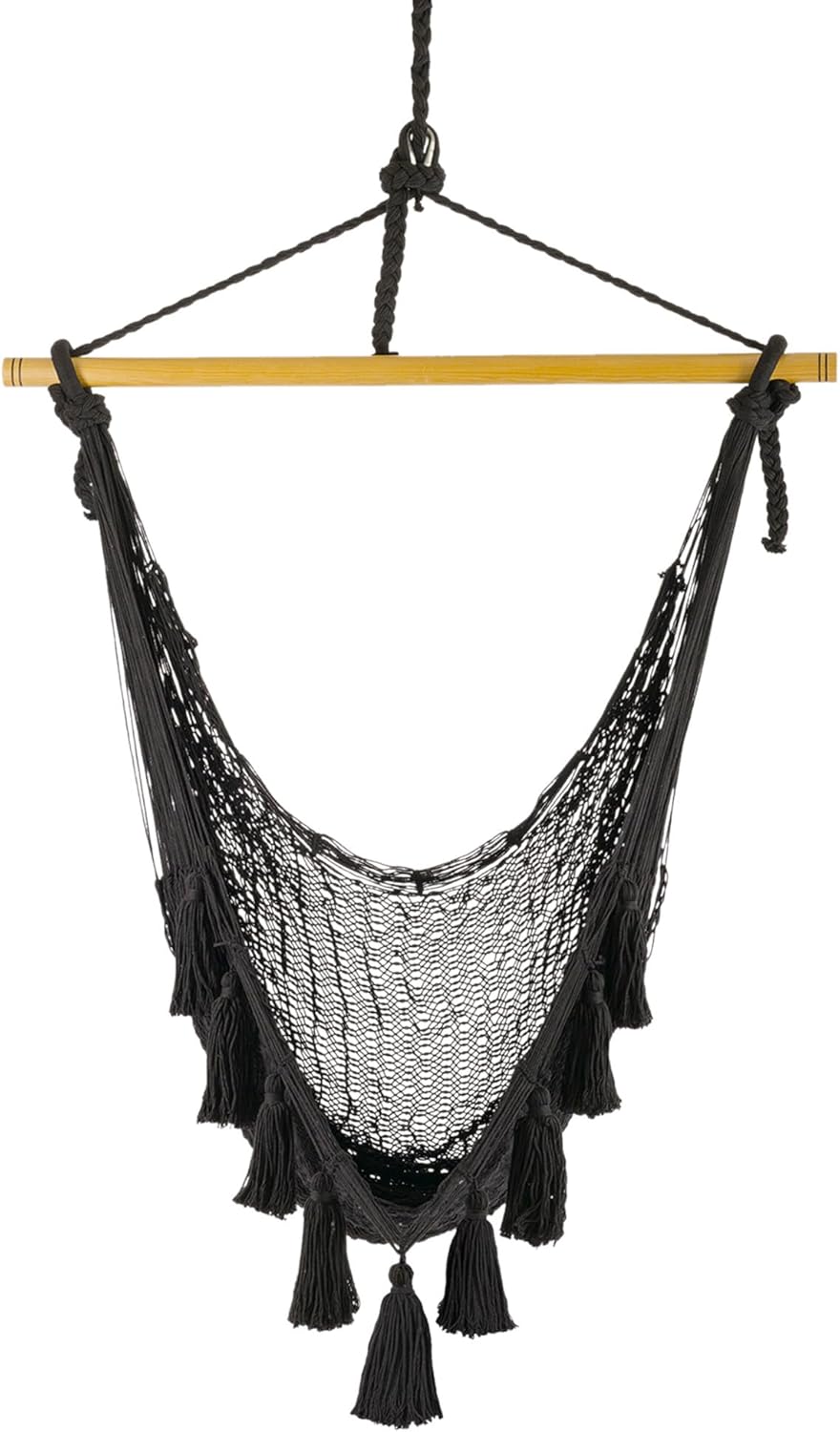 Novica Ocean Seat in Black Cotton Hammock Swing (Single)