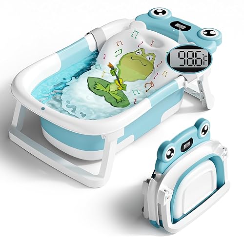 Bañera para bebé, bañera plegable para recién nacidos de 0 a 24 meses con red de baño suave, bañera portátil de viaje para recién nacidos con pies