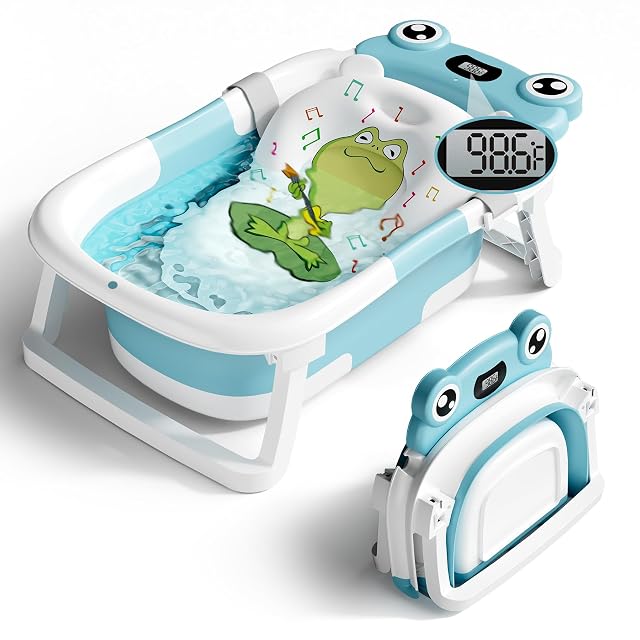 Baby Bathtub Collapsible Newborn Bathtub for Infant to Toddler 0-24 Months with Soft Bath Net Portable Travel Newborn