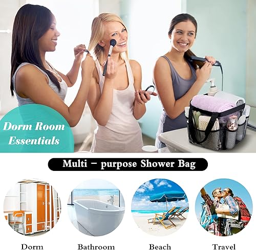 Miniatura 2 de Attmu Organizador de ducha de malla portátil, de secado rápido, bolsa de ducha colgante para dormitorio universitario, artículos esenciales de gran