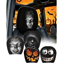 4 Pcs Ghost face Headrest Covers for Cars, Universal Spooky Halloween Auto Interior Decor, Funny Cartoon Creepy Car Head Rest Protector Case for Vehicle Truck SUV Set C
