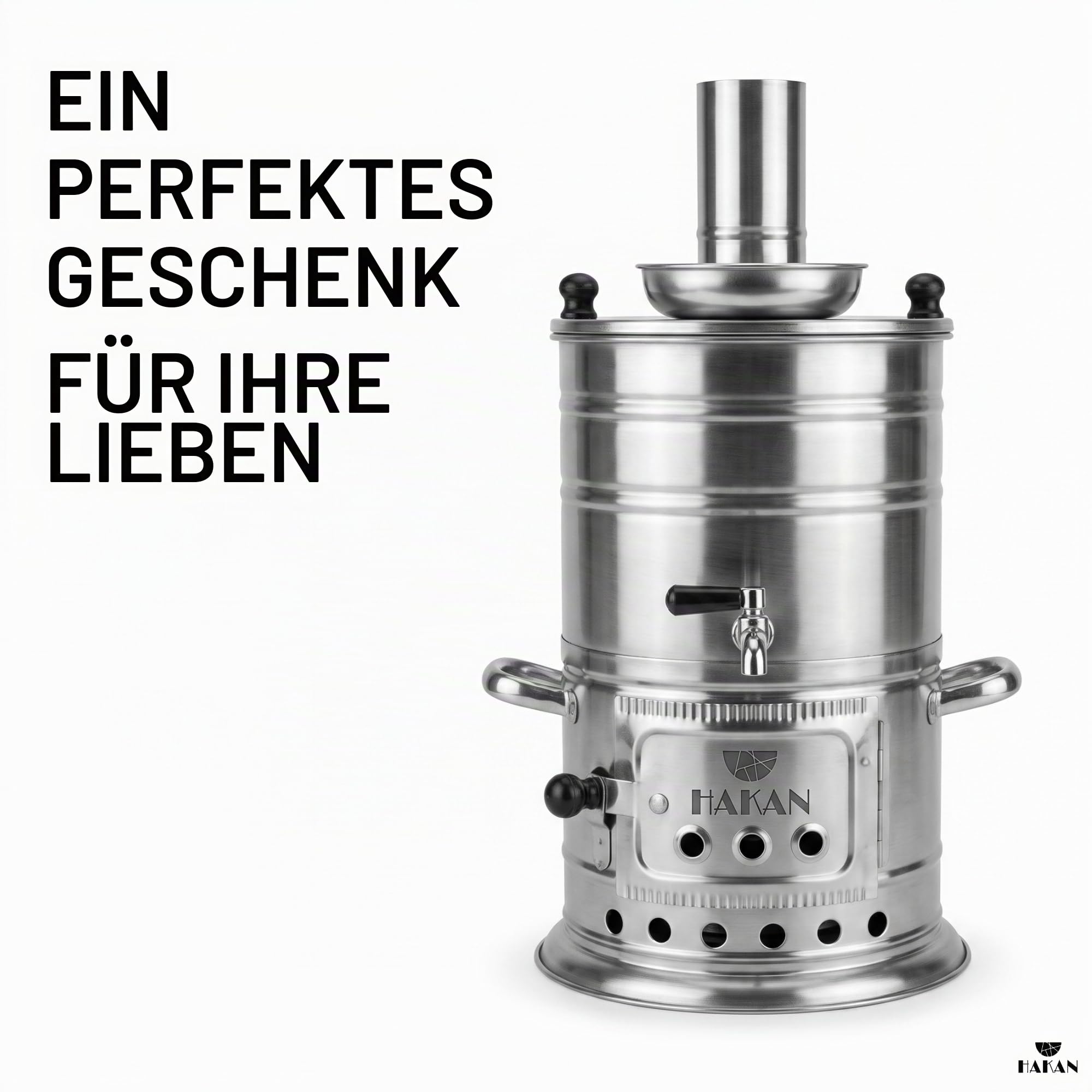 Hakan Tragbarer türkischer Samowar-Teekessel, Camping-Wasserkocher, Teekanne, Holz, Kohlen befeuerte Semaver-Teekanne, Warmwasserbereiter für Camping, Picknick, Jagd, Outdoor-Aktivitäten, schwarze