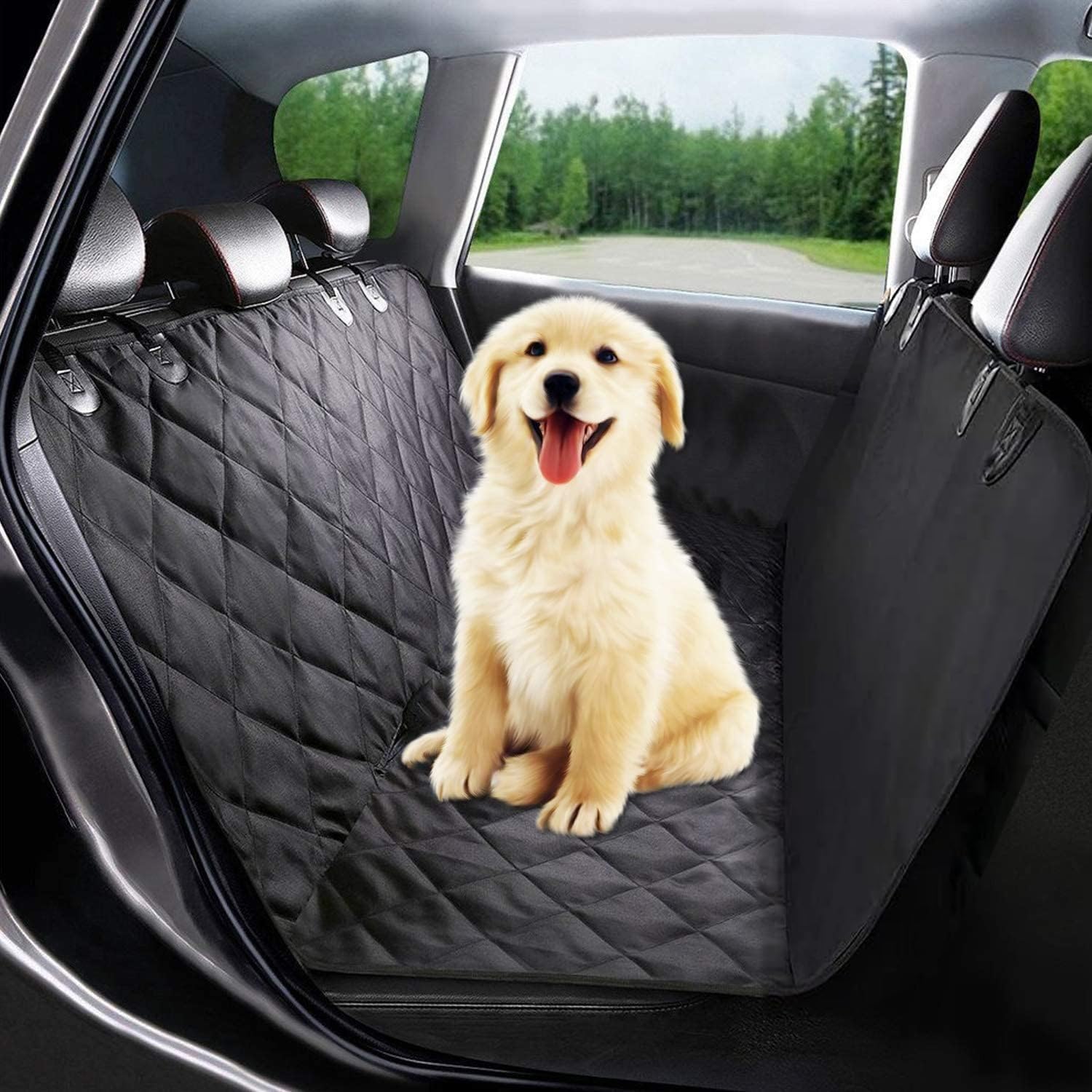 Dog Car Seat Cover Back Waterproof Pet Seat Cover,Scratch Proof & Nonslip Back Seat Protector Black Dog Travel Hammock Machine Washable For Most Cars/SUVS (Universal Size)