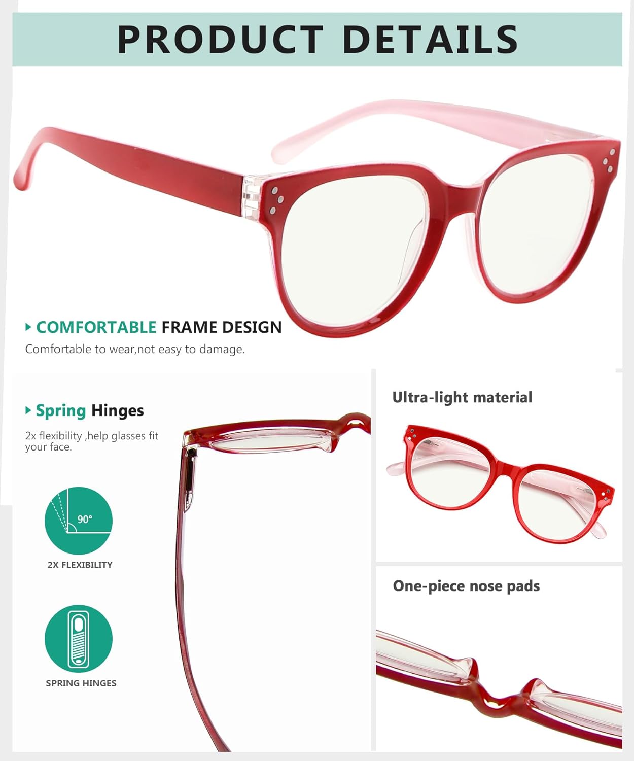 Eyekepper Blue Light Filter Multifocus Progressive Computer Readers Women - Oversize Noline Trifocal Reading Glasses