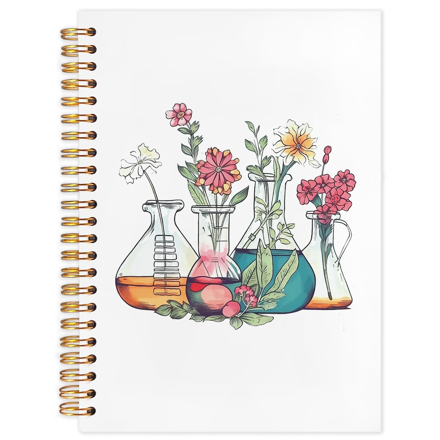 SNNDER Science Teacher Gifts, Floral Beakers Notebook Journal, Chemistry Biology Teacher Gifts, Science Teacher Appreciation Gifts, Hardcover Spiral