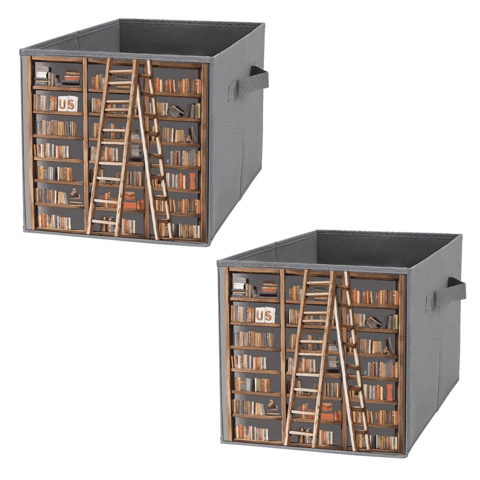 Canastas de almacenamiento con asas para organizar libros en las escaleras y estantes del salón