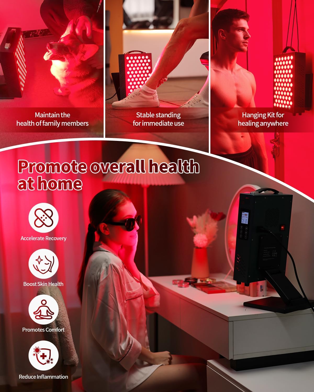 Lawind Red Light Therapy Panel for Face & Body, 660nm Red & 850nm Near Infrared Light Therapy, 72 High Power LEDs, 180mW/cm² High Irradiance LED Red Light Panel with Remote, Timer & Stand