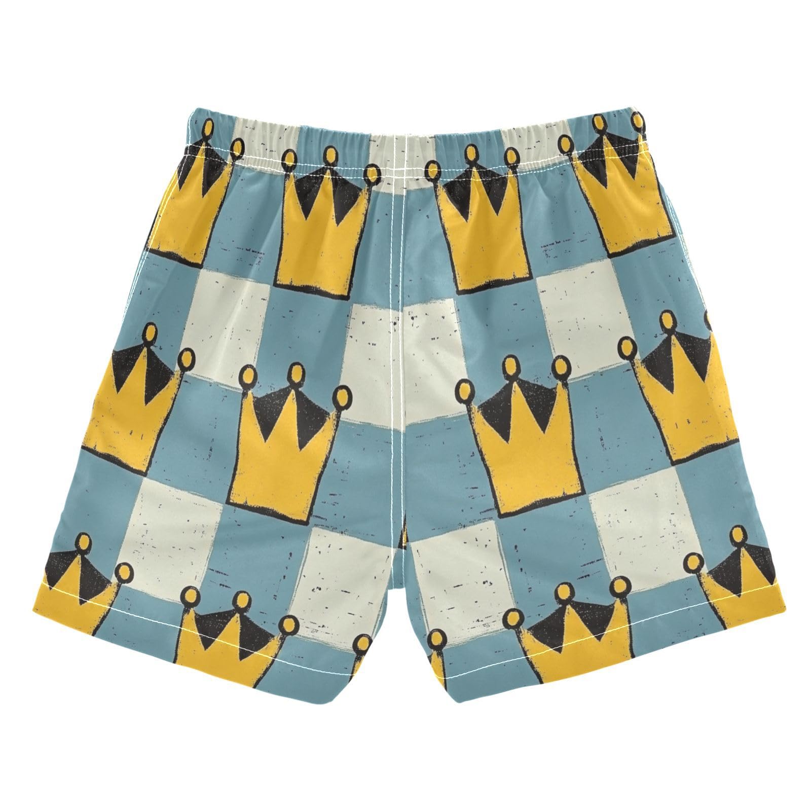 Jucciaco Boys Swim Trunk Quick Dry Beach Board Shorts King Crown Grid Grunge Swimwear for Kids Multicolor